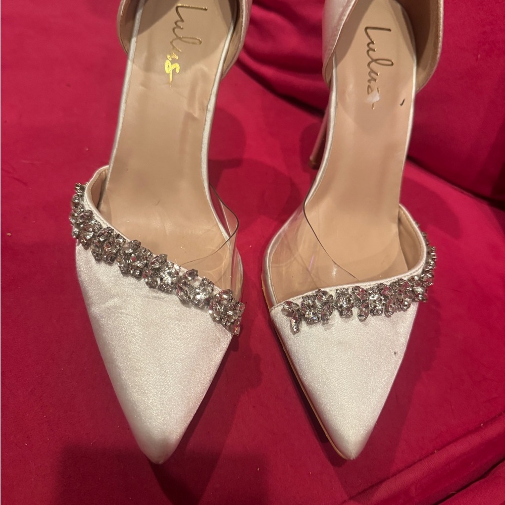 White Diamond White Wedding Heels Size 10
